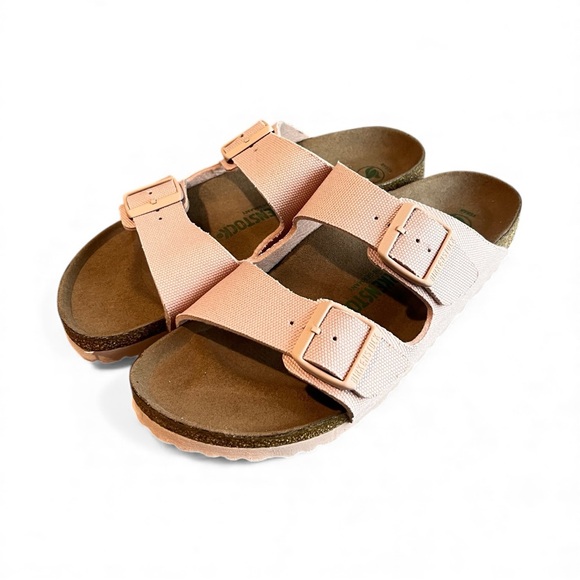 Birkenstock NWOT Arizona Vegan Soft Pink Canvas Size 41 Sandals Slip On Shoes